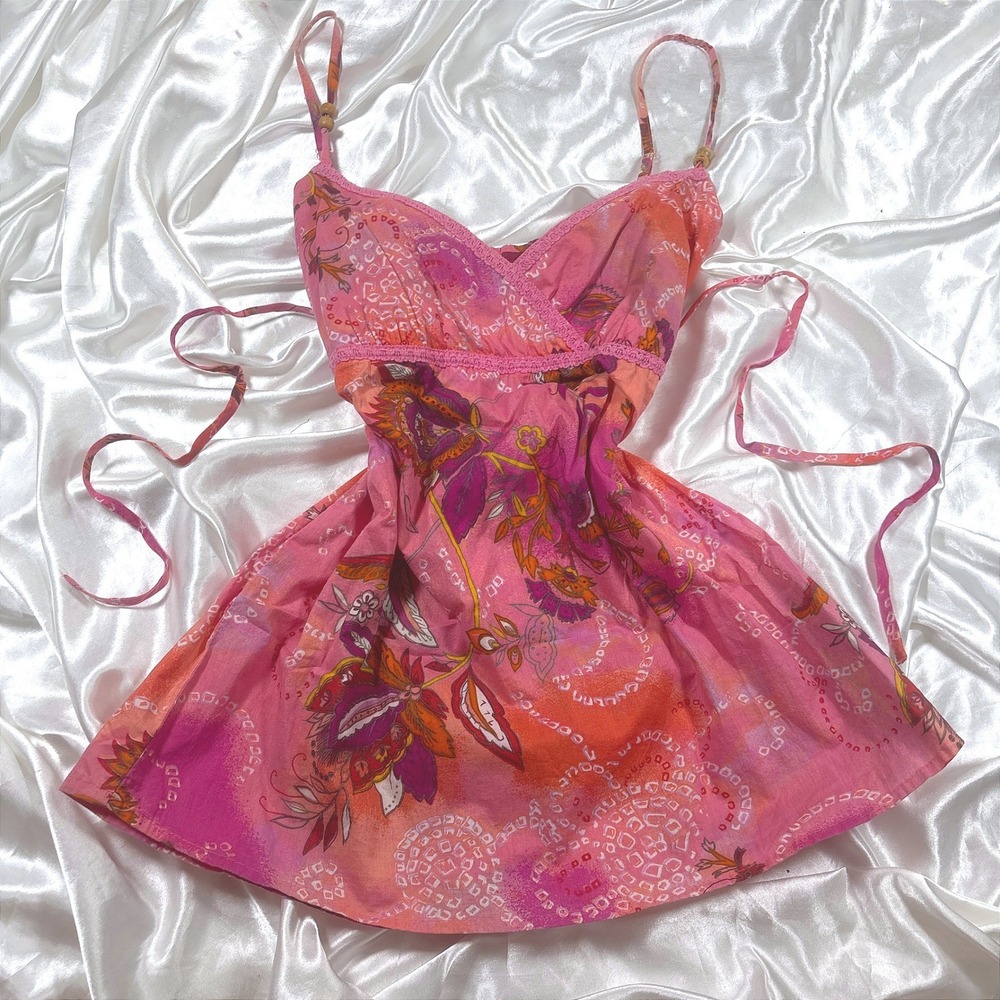 y2k Babydoll Cami Top Pink Excellent Floral Paisley Lace Trim XL
